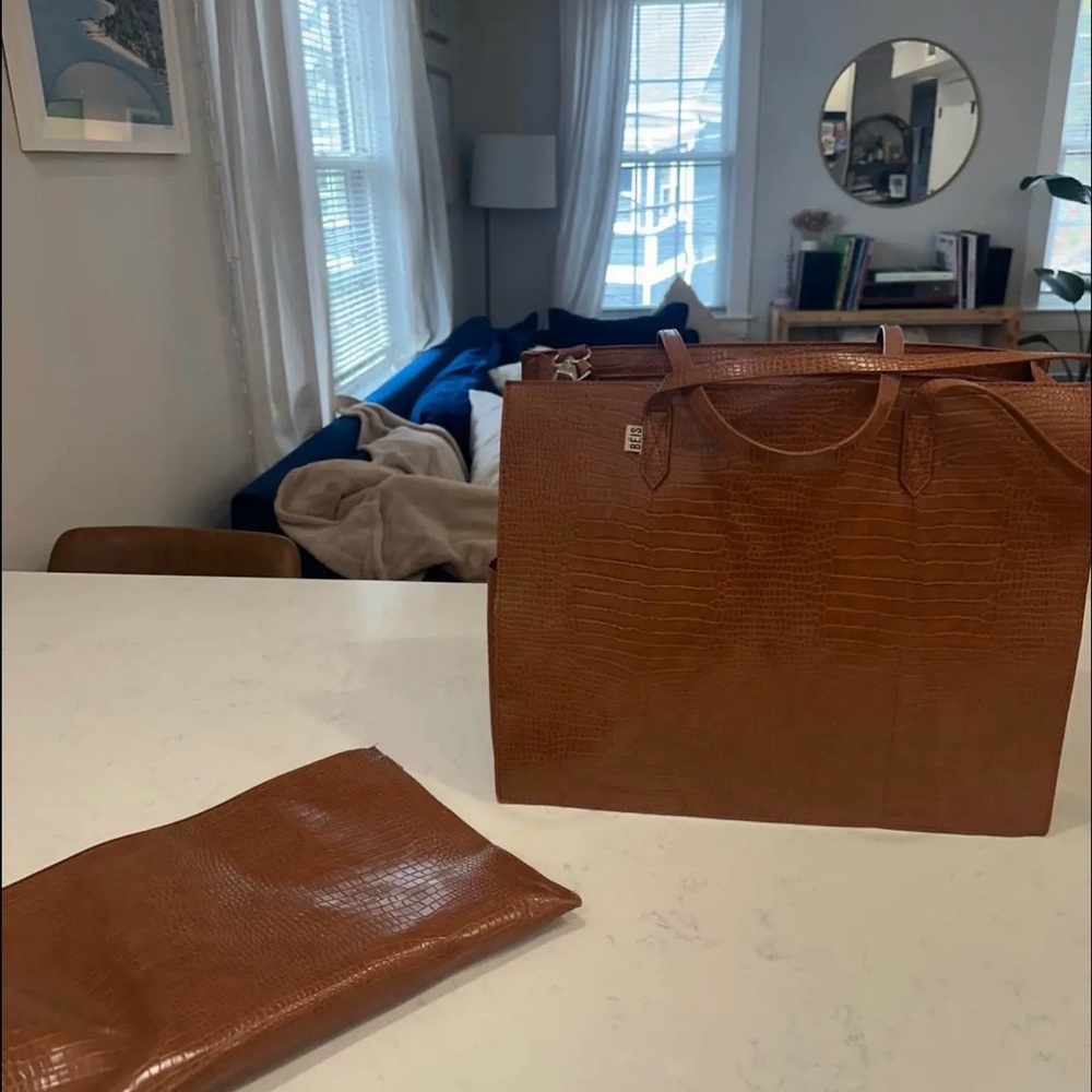 Brown Crocodile Embossed Tote Bag